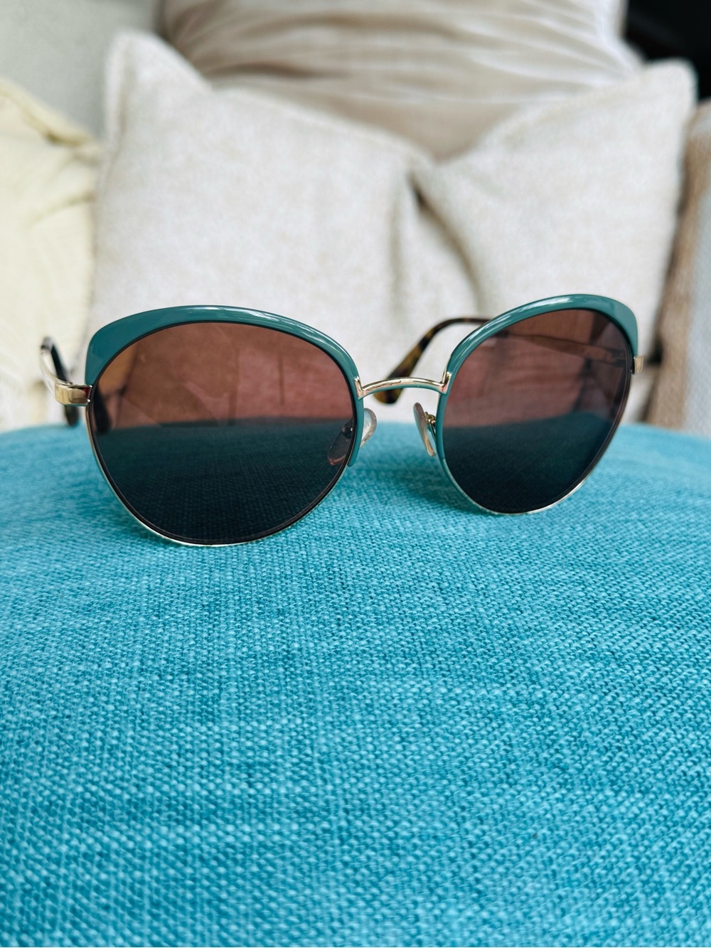 Prada Teal and Gold Round Women's Sunglasses